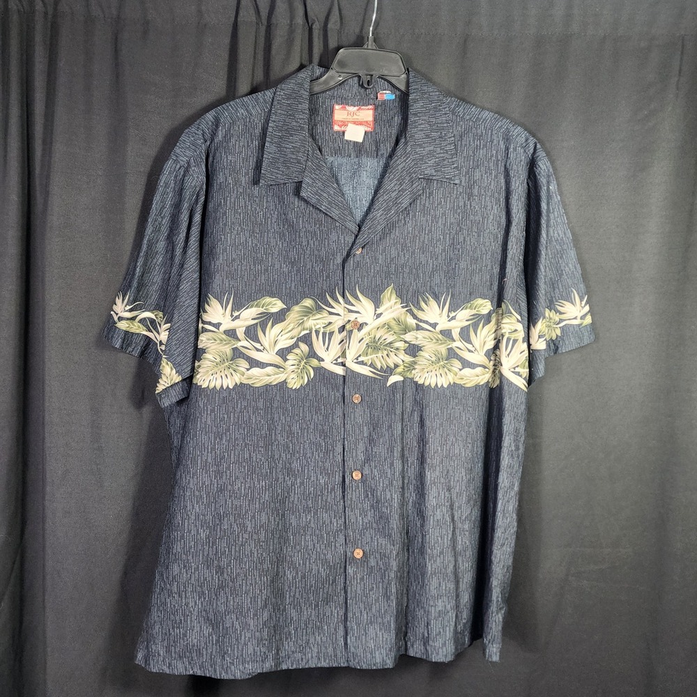 RJC Hawaiian Shirt‎ Men's 3X Blue Tropical Floral Print Short Sleeve Vacation